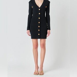 Women’s Black Endless Rose Shank Button V- Neckline Knit Mini Dress Size Medium